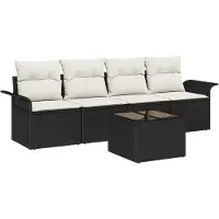 vidaXL Tuinbank Set 5 st Zwart en Crème poly rattan