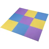 One Fitness MP10 Puzzelmat, onderlegmat, geel-blauw-paars, 9 elementen, 10 mm