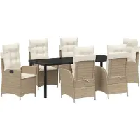 vidaXL Tuin Eettafel Set met kussen 7 pcs Beige poly rattan