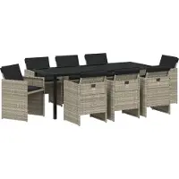 vidaXL Tuin Eettafel Set 9 st Lichtgrijs poly rattan