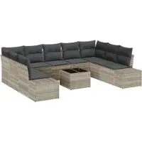 vidaXL Tuinbank Set 9 st 8-Aantal zitplaatsen Lichtgrijs Polyrattan