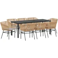 vidaXL Tuin Eettafel Set 9 st Bruin Gepoedercoat staal