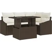 vidaXL Tuinbank Set 5 st Bruin en Crème poly rattan