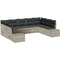 vidaXL Tuinbank Set 9 st 8-Aantal zitplaatsen Lichtgrijs Polyrattan