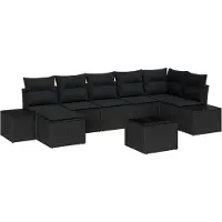 vidaXL Tuinbank Set met kussen met opslag 7 pcs Zwart poly rattan