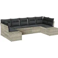 vidaXL Tuinbank Set 7 st 7-Aantal zitplaatsen Lichtgrijs Poly rattan