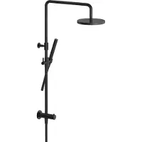 Hotbath Cobber M538 opbouw regendoucheset zonder mengkraan met staafhanddouche en 20cm ronde hoofddouche aan glijstang geborsteld zwart PVD