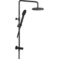 Hotbath Cobber M538 opbouw regendoucheset zonder mengkraan met ronde handdouche en 20cm ronde hoofddouche aan glijstang gepolijst zwart PVD