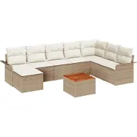 vidaXL Tuinbank Set met kussen 9 pcs Beige poly rattan