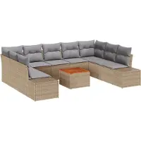vidaXL Tuinbank Set met kussen 10 pcs Beige poly rattan