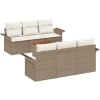 vidaXL Tuinbank Set met kussen 7 pcs Beige poly rattan