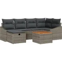 vidaXL Tuinbank Set 7 st Grijs Poly rattan