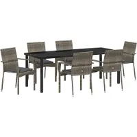 vidaXL Tuin Eettafel Set 7 st Grijs poly rattan
