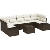 vidaXL Tuinbank Set met kussen 8 pcs Bruin en Crème poly rattan