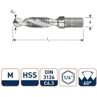 Rotec HSS Combi-boortap-bit 1/4" M8 x 1,25 - 3160800 - 316.0800