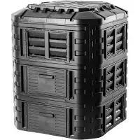 Kadax Module-composteersysteem, snelcomposter van kunststof, compostbak met drukknopen, zwarte thermocomposter met inklapbaar deksel (860L)