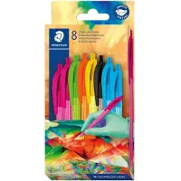 Staedtler balpennen drukknop driekantig transparant 8 stuks