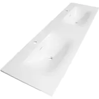 Brauer Glacier Dubbele Meubelwastafel 160x46cm Fine Stone - 2 Kraangaten - Glans Wit - 8720359352552 - Rechthoekig - Wastafels, Meubelwastafels