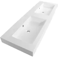 Brauer Solar Thick Dubbele Meubelwastafel 139x46cm - Mineraalmarmer - Zonder Kraangat - Zijdeglans Wit - 8720359351944 - Rechthoekig - Wastafels,