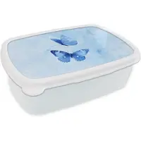 MuchoWow Broodtrommel Wit - Lunchbox Vlinders - Sierlijk - Blauw - Brooddoos 18x12x6 cm - Brood lunch box - Broodtrommels voor kinderen en volwassenen