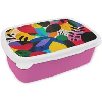 MuchoWow Broodtrommel Roze - Lunchbox Vormen - Stippen - Kleurrijk - Brooddoos 18x12x6 cm - Brood lunch box - Broodtrommels voor kinderen en volwassenen