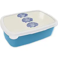 MuchoWow Broodtrommel Blauw - Lunchbox Schelpen - Blauw - Patroon - Brooddoos 18x12x6 cm - Brood lunch box - Broodtrommels voor kinderen en volwassenen