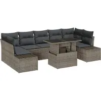 vidaXL Tuinbank Set 8 st Grijs Poly Rattan en Poedergecoat Staal
