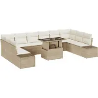 vidaXL Tuinbank Set met opslag 11 pcs Beige Poly rattan