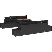 vidaXL Tuinset, 9-delig, zwart, polyrotan