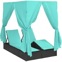vidaXL Dubbele ligstoel Turquoise 205 x 129 x 200 cm poly rattan
