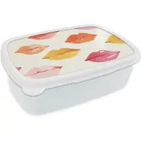 MuchoWow Broodtrommel Wit - Lunchbox Lippen - Kleurrijk - Glanzend - Brooddoos 18x12x6 cm - Brood lunch box - Broodtrommels voor kinderen en volwassenen