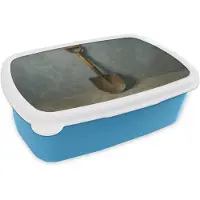 MuchoWow Broodtrommel Blauw - Lunchbox Schep - Gereedschap - Schilderij - Brooddoos 18x12x6 cm - Brood lunch box - Broodtrommels voor kinderen en volwassenen