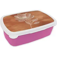 MuchoWow Broodtrommel Roze - Lunchbox Bloem - Minimalistisch - Wit - Brooddoos 18x12x6 cm - Brood lunch box - Broodtrommels voor kinderen en volwassenen
