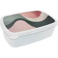 MuchoWow Broodtrommel Wit - Lunchbox Abstract - Golven - Sierlijk - Roze - Brooddoos 18x12x6 cm - Brood lunch box - Broodtrommels voor kinderen en volwassenen
