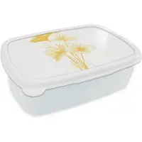 MuchoWow Broodtrommel Wit - Lunchbox Lijntekening - Bloemen - Geel - Vaas - Brooddoos 18x12x6 cm - Brood lunch box - Broodtrommels voor kinderen en volwassenen
