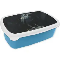 MuchoWow Broodtrommel Blauw - Lunchbox Raaf - Vogels - Zwart - Brooddoos 18x12x6 cm - Brood lunch box - Broodtrommels voor kinderen en volwassenen