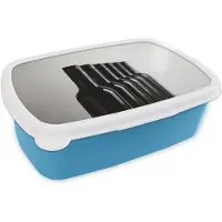 MuchoWow Broodtrommel Blauw - Lunchbox Wijnflessen - Zwart - Minimalistisch - Brooddoos 18x12x6 cm - Brood lunch box - Broodtrommels voor kinderen en volwassenen