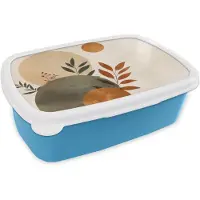 MuchoWow Broodtrommel Blauw - Lunchbox Vormen - Rond - Bladeren - Beige - Brooddoos 18x12x6 cm - Brood lunch box - Broodtrommels voor kinderen en volwassenen