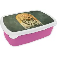 MuchoWow Broodtrommel Roze - Lunchbox Plant - Bloemen - Wit - Brooddoos 18x12x6 cm - Brood lunch box - Broodtrommels voor kinderen en volwassenen