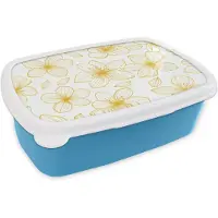 MuchoWow Broodtrommel Blauw - Lunchbox Bloemen - Patroon - Illustratie - Geel - Brooddoos 18x12x6 cm - Brood lunch box - Broodtrommels voor kinderen en volwassenen