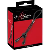 Bad Kitty – Veter Strik Penis en Testikel Ring met Dubbele Lus met Handige Eind Dop – Zwart