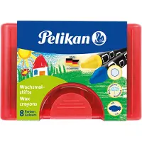 Pelikan - Crayon de cire épais 665/8, rond, résistant à l'eau,sans gaine, avec de la cire d'abeille contenu: 8 crayons dans un étui en plastique, assorti dans les