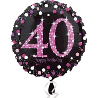Amscan Folieballon HBD sparkling pink 40 (45cm) (zwart, pink, zilver)