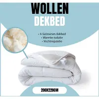 Linnick Wollen 4 Seizoenen Dekbed - 4 Seizoenen Dekbed - 200x220cm - 100% Zuivere Scheerwol - 100% katoen Tijk - Wollen Dekbed 200x220 - Tweepersoons Extra Lang - Dekbedden