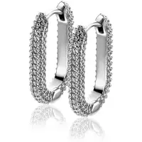 Zinzi 20mm zilveren oorringen in ovale vorm met bolletjes structuur en luxe klapsluiting ZIO2694
