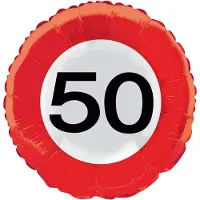 Folat 50 jaar folieballon verkeersbord (rood en wit)
