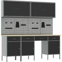 vidaXL Werkbank met opbergruimte, 10 stuks, zwart, voor ingenieurs, van hout en staal