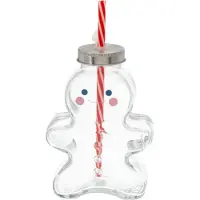 Novaliv glühweinmok 440 ml Gepersonaliseerde kerstmok met drinkrietje - Peperkoekman als glühweinmok - Mok met kerstboombalmotief Kerstboombal Kerstmok handwarmer Kerstmokken