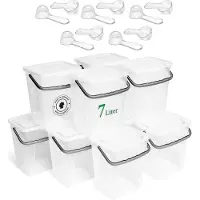 Novaliv 10x wasmiddeldoos met deksel 7 liter transparant en maatschep 23,5 x 18 x 26,5 cm waspoeder opbergdoos met handvat wasmiddel opbergdoos wasmiddel wasmiddelcontainer waspoedercontainer