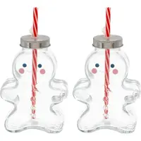 Novaliv 2x glühweinbekers 440 ml Gepersonaliseerde kerstmok met drinkrietje - Peperkoekman als glühweinmok - Mok met kerstboombalmotief Kerstboombal Kerstmokken handwarmermokken